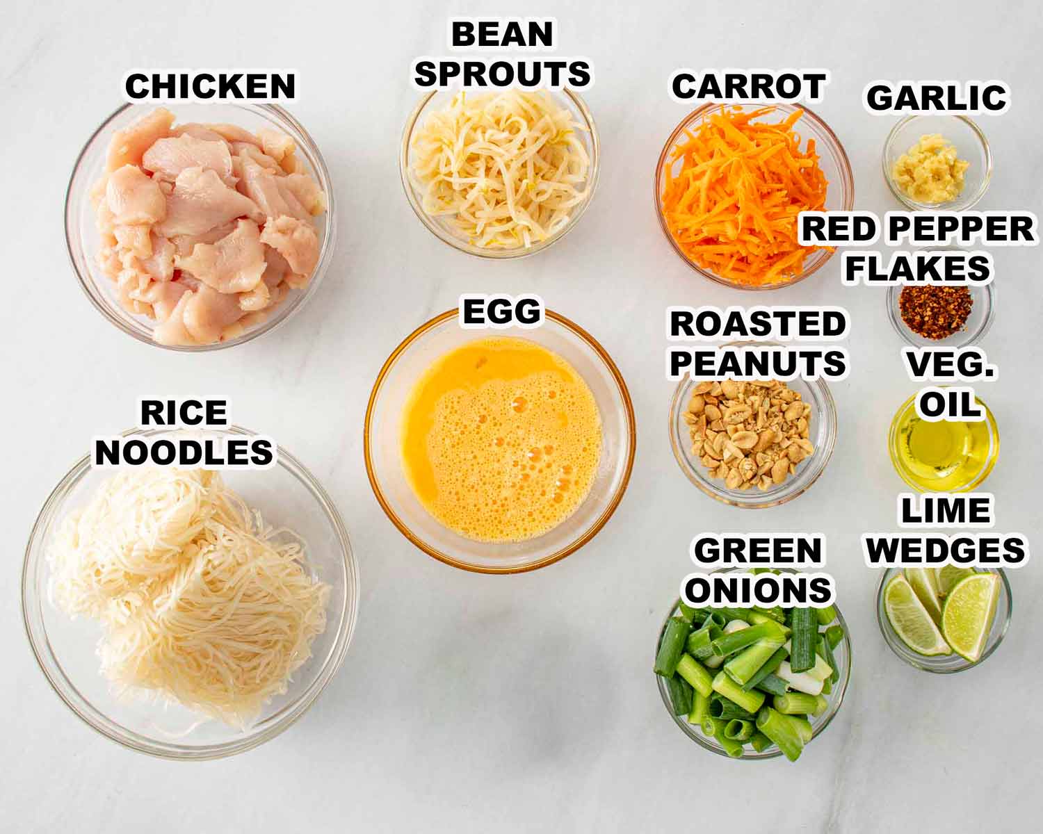 ingredients needed to make pad thai.